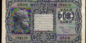 10 Lire__pk# 32 c__Royal Decree 20.05.1935
Ministerial Decree 23.11.1944__signatures: Bolaffi / Cavallaro / Giovinco Banknote