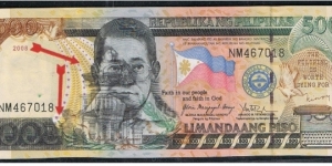 500 Pesos Phlippine Bank note Error
Reverse Print is Visible on the Obverse side of the note Banknote