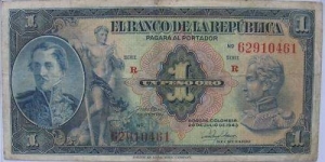 COLOMBIA BANKNOTE 

1 PESO ORO

BANCO DE LA REPUBLICA

YEAR: 1943

PICK-398c

CONDITION: CIRCULATED 

DATE: 20 de julio de 1943

SERIE R No.62910461

CAT:206

SPECIAL SALE
 Banknote