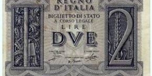 Italy. 2 lire Banknote