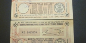 Lottery Malaya 1956 & 1957 -Rare Banknote
