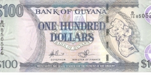 P36b - 100 Dollars
Sign 14
GOVERNOR - Lawrence Williams and MINISTER of FINANCE - Ashni Singh Banknote