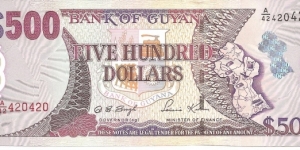 P34b - 500 Dollars
Sign 12
GOVERNOR(ag) - Dolly Sursattie Singh and MINISTER of FINANCE - Saisnarine Kowlessar Banknote