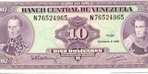 P61c - 10 Bolivares - 08.12.1992 Banknote