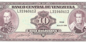 P61b - 10 Bolivares - 31.05.1990 Banknote