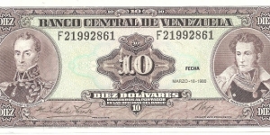 P61a - 10 Bolivares - 18.03.1986 Banknote