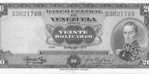 P52a - 20 Bolivares - 22.06.1971 Banknote