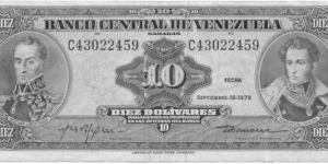 P51g - 10 Bolivares - 18.09.1979 Banknote