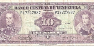 P51e - 10 Bolivares - 27.01.1976 Banknote