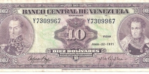 P51a - 10 Bolivares - 22.06.1971 Banknote