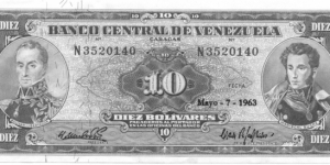 P45a - 10 Bolivares - 07.05.1963 Banknote