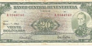 P43c - 20 Bolivares - 07.05.1963 Banknote