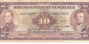 P42a - 10 Bolivares - 06.06.1961 Banknote