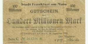 Germany 100 Millionen Mark-1923 Banknote