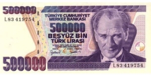 Turkey Pick 212 500000 Lira L.1970 Banknote
