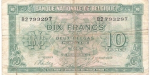 10 Francs/ 2 Belgas(1943) Banknote