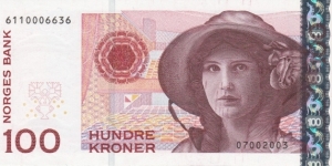 Norway 100 kroner 2003 [visible printing error obverse & reverse] Banknote