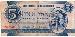 MOHAWK SERVICE STATION 5 Cents Banknote