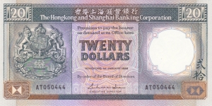 Hong Kong 20 HK$ (HSBC) 1988 Banknote