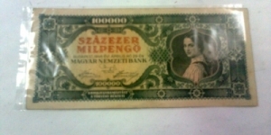 100,000 pengo. semi solid serial number Banknote