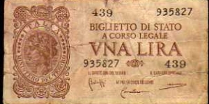 1 Lira__
pk# 29 b__
sign: Bolaffi/Cavallaro/Giovinco__
R.D.L 20.05.1935-n° 874__
D.M 23.11.1944__
series: 439 - 935827 Banknote