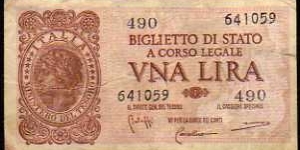1 Lira__ pk# 29 b__ sign: Bolaffi/Cavallaro/Giovinco__ R.D.L 20.05.1935-n° 874__ D.M 23.11.1944__
series: 490 - 641059 Banknote