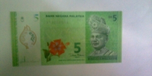 malaysia new 5 ringgit(polymer). same serial number as the new malaysian 1 ringgit(polymer) Banknote