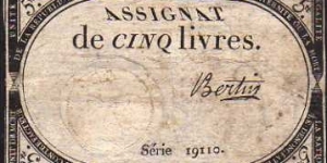 5 Livres__ pk# A 76__ 31.10.1793__ Different Signature  Banknote