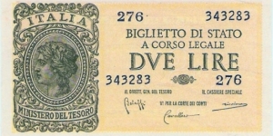 2 Lire, 'Luogotenenza' Banknote