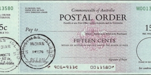 Christmas Island (Indian Ocean) 1976 15 Cents postal order. Banknote