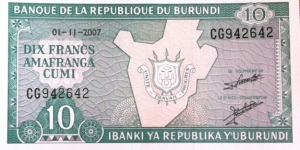 Burundi 10 Francs  Banknote
