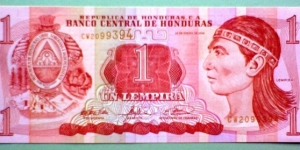1 Lempira, Banco Central de Honduras; 
Lempira / Pelota game arena, ruins of Copan Banknote