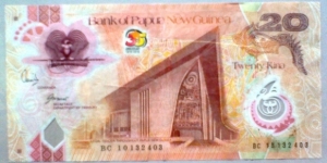 20 Kina, 35th Anniversary of Independence (1975-2010); Bank of Papua New Guinea, Polymer; Parliament building, Port Moresby / Boar, conches Banknote