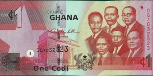 Ghana 2010 1 Cedi.

Cut unevenly.

Faulty printing on front. Banknote
