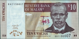 Malawi 2004 10 Kwacha.

Cut unevenly. Banknote