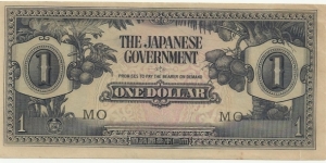 JapaneseOcpBN 1 Dollar  1942-45 (Malaya) Banknote