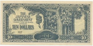 JapaneseOcpBN 10 Dollars 1942-45 (Malaya) Banknote