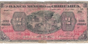 El Banco Minero de Chihuahua 2 Peso Banknote