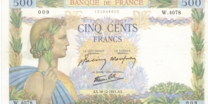 500 Francs La Paix Banknote