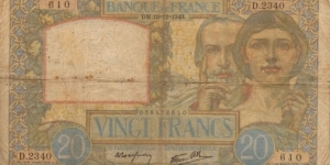 20 Francs 19Dec1940 Banknote