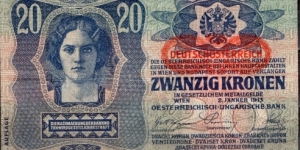 1919 Austria 20 Kronen of 1913 Overprinted in red 