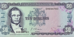 Jamaica 1991 10 Dollars. Banknote