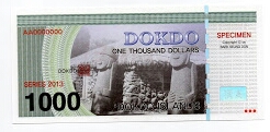 1000 Dollars Specimen Dokdo Islands Banknote