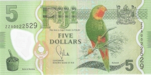 5 dollars; 2013.  Polymer note. Banknote