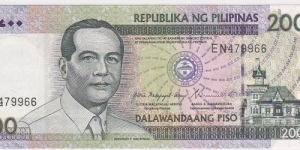Philippines 200 Pesos NDS

O: Disosdado Macapagal, Aguinaldo shrine

R: Scene of swearing in of Gloria Macapagal Arroyo 

*signature 17
Arroyo - Buenaventura Banknote