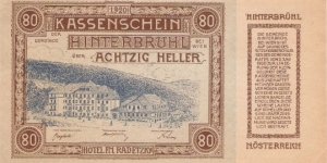 Notgeld Hinterbrühl bei Wein 80 Heller Banknote
