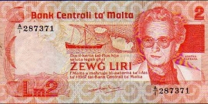 2 Liri__
pk# 37__
L. 1967 (1986) Banknote