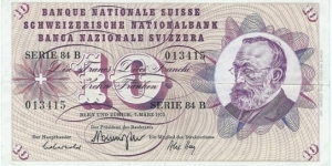 10 Franken / Francs / Franchi__
pk# 45 s (2)__
07.03.1973__
signatures: Brenno Galli / Alexandre Hay / Aebersold Banknote