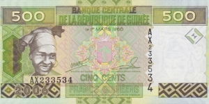 Guinea P39 (500 francs 2006) Banknote