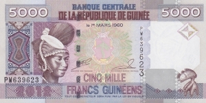 Guinea P41b (5000 francs 2012) Banknote